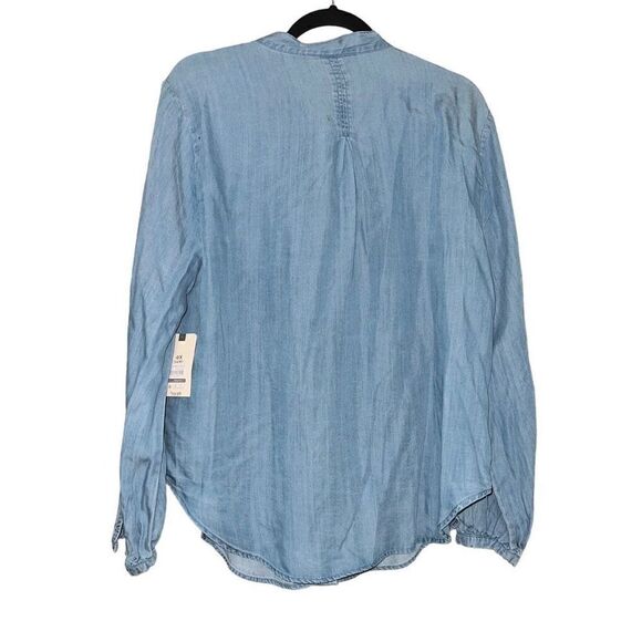 NWT TERRA & SKY Faux Light Denim Button Up Tie Blouse Size 14W - Picture 4 of 11